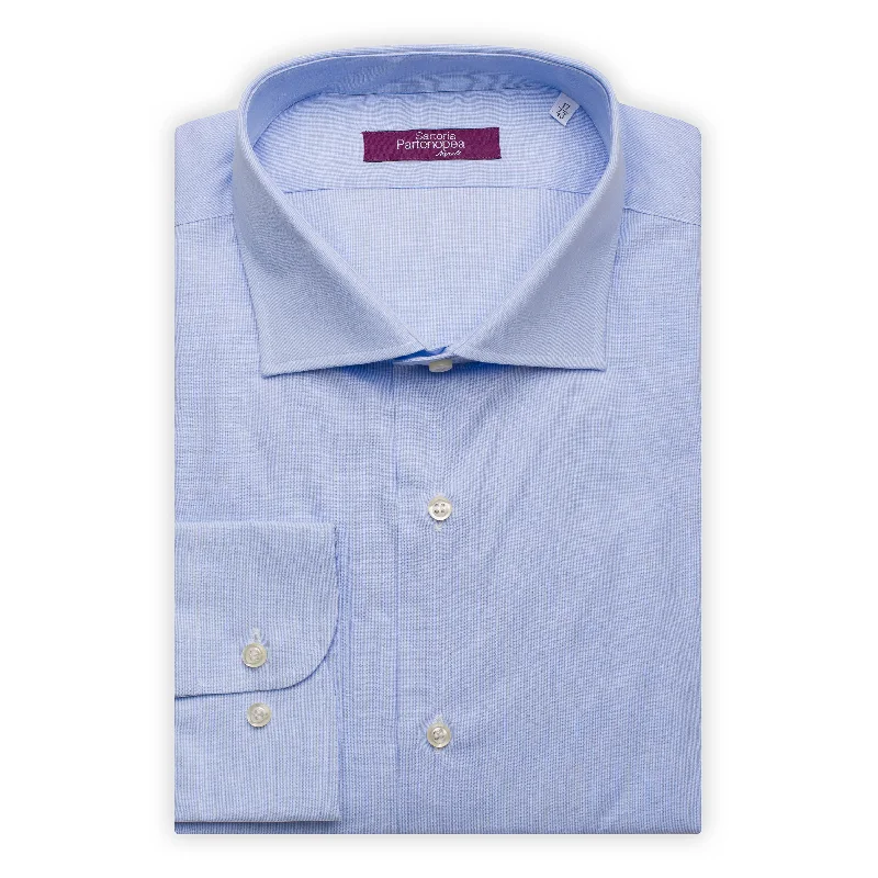 SARTORIA PARTENOPEA Light Blue Hairline Cotton Standard Cuff Dress Shirt NEW US 16 Sophisticated Men's 