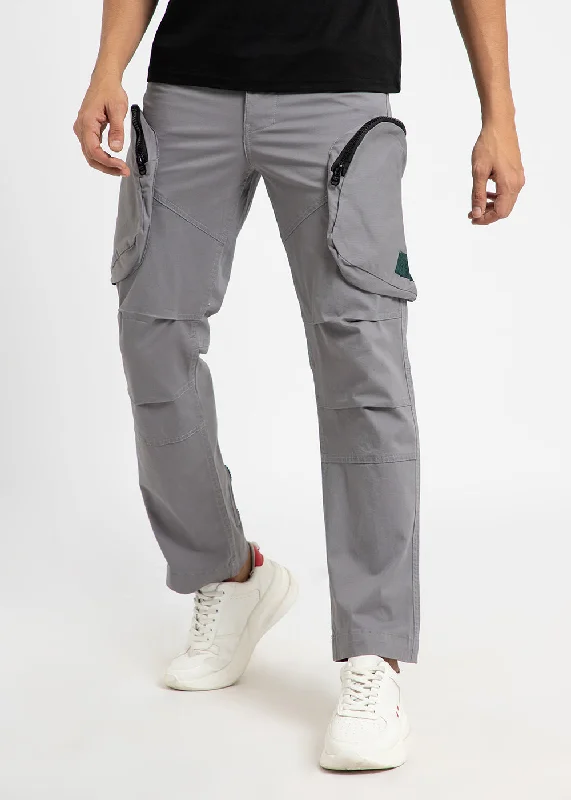 Oslo Gray Zipper Cargo Pant Unique Men's Patch