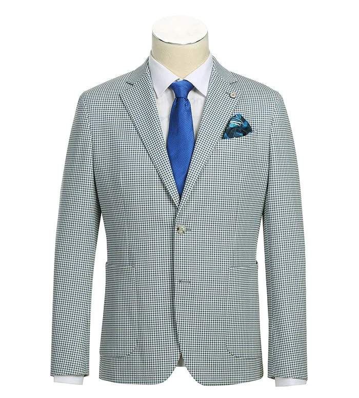 Half Canvas Slim Fit Blazer in Sage Blue Check Confident Men's High