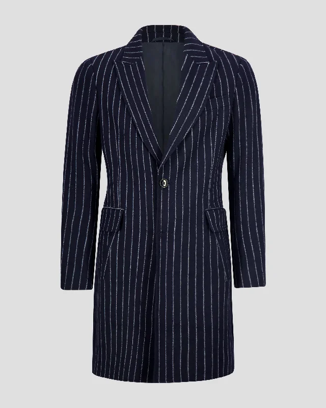 SG Men's Anniversary V Single Breasted Topcoat –  Navy Pinstripe Athletic Men's High