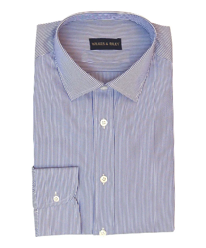 Tailored Fit Blue Bengal Stripe w/ Spread Collar Button Cuff Casual Men's Short