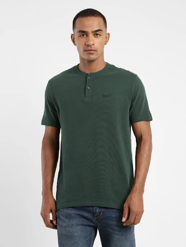 Men's Solid Henley Neck T-shirt Bold Men's Animal