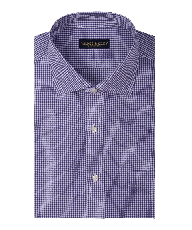 Slim Fit Purple Gingham English Spread Collar Supima® Cotton Non-Iron Broadcloth Dress Shirt Tailored