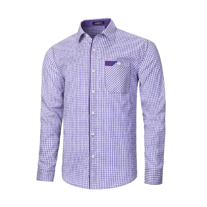 Men's Casual Long Sleeve Plaid Shirt - G-PURPLE Bold Men's Animal