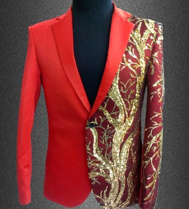 Men Blazer - Gold Sequin Blazer Traditional Men's Country