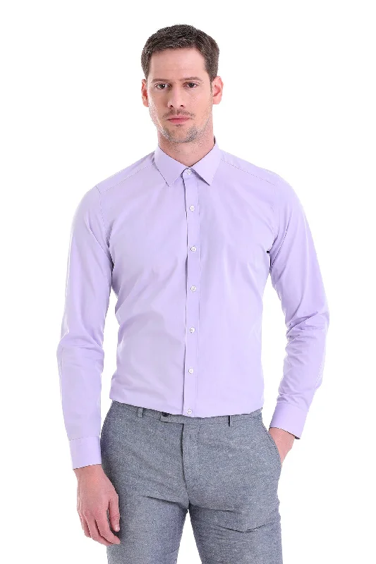 Slim Fit Lilac Cotton Dress Shirt Rugged Men's Outdoor 