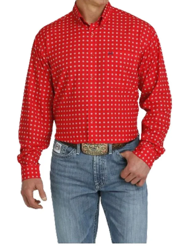 Cinch Men's ArenaFLex Red Geo Print Shirt Cclassic Men's Tweed