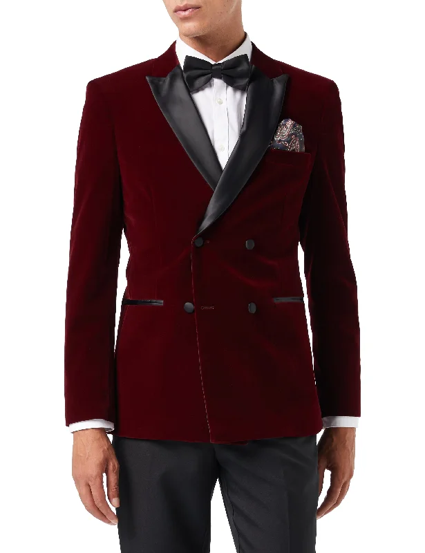 SMITH - BURGUNDY TUXEDO DOUBLE BREASTED VELVET BLAZER Relaxed Men's Australian 