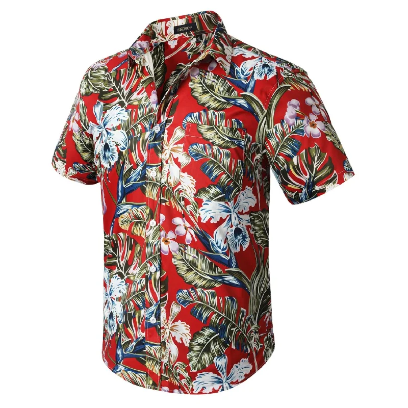 Hawaiian Tropical Shirts with Pocket - RED Cozy Men's Sherpa