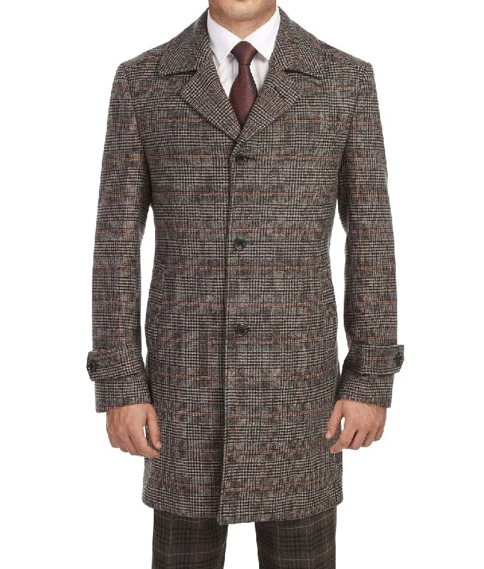 Brown Slim Fit Wool Blended Long Overcoat Relaxed Men's Australian 