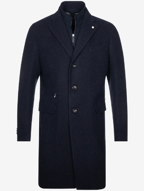 Herringbone Overcoat Navy Elegant Men's Cashmere