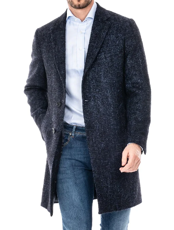 Blue Herringbone Overcoat Blue Gym