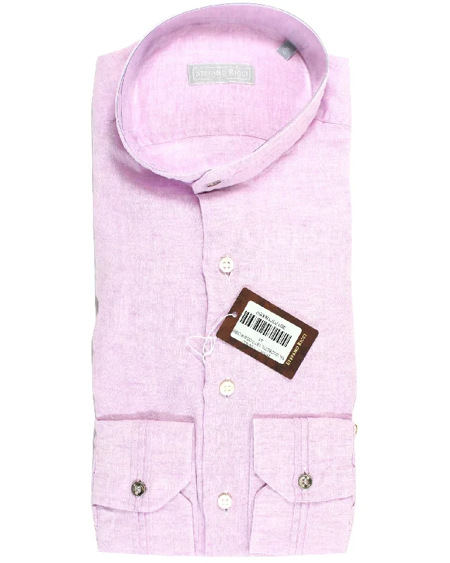 Stefano Ricci Band Collar Shirt Pink Linen 42 - 16 1/2 REDUCED SALE Traditional Men's Wool