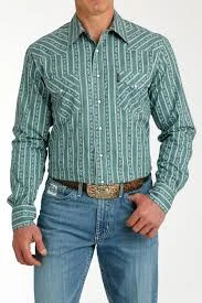 Cinch Men's Modern Fit Green Striped Shirt Masculine Men's 