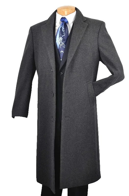 Milano Collection - Winter Fall Essentials Men's Dress Top Coat 48" Long in Charcoal Beach