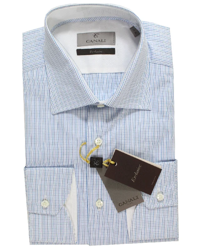 Canali Dress Shirt White Aqua Blue Check - Exclusive Collection 41 - 16 Laid