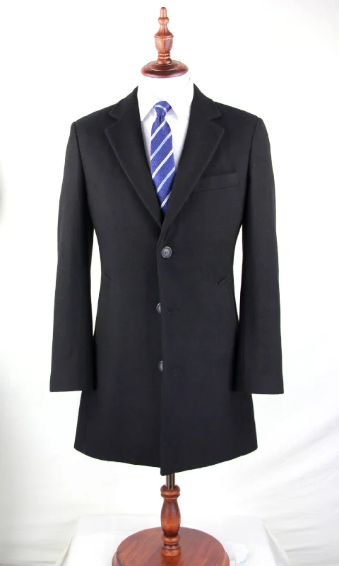 Black Wool Slim Fit 3 Button Top Coat Youthful Men's Anime