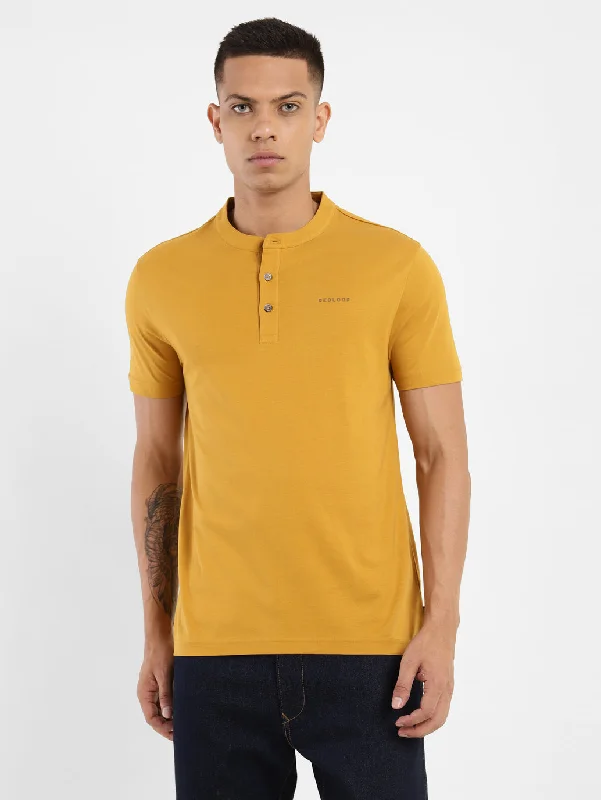 Men's Solid Henley Neck T-shirt Refined Men's Hand