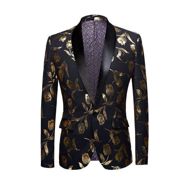 Men Blazer - Gold Print Party Blazer British Gentleman Style