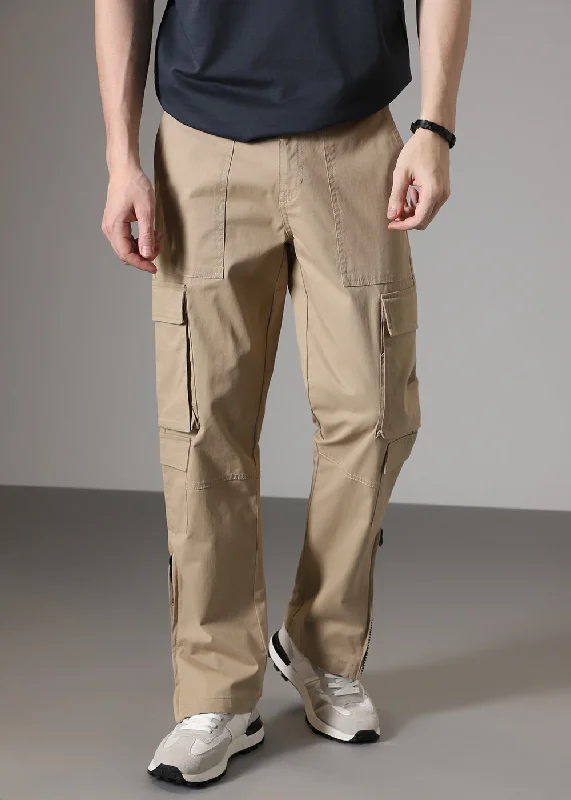 Sepia Brown Zipper Cargo Pant Youthful Men's Pop