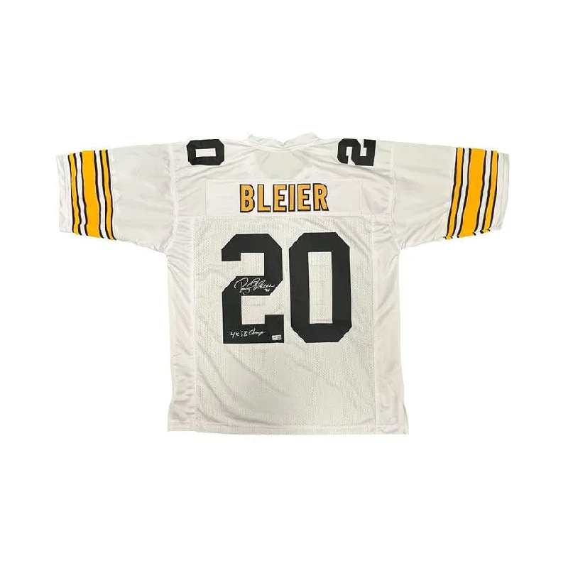 Rocky Bleier Signed White Custom Jersey with "4X SB Champs" Tailored