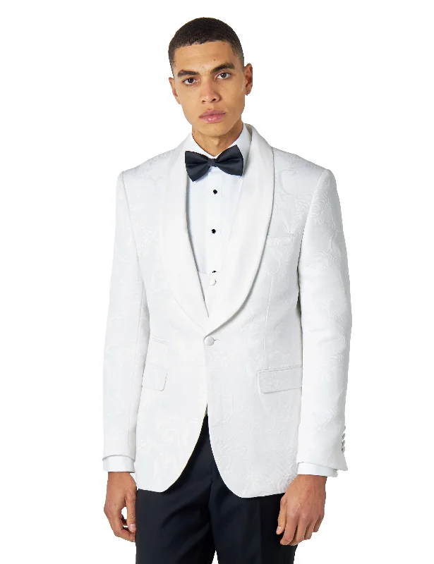 HENRY – WHITE TUXEDO SUIT JACKET DAMASK FLOCKED JACQUARD PRINTED Organic