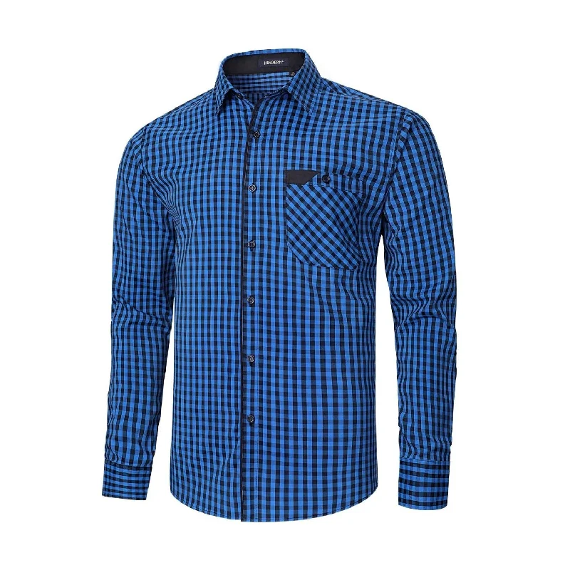 Men's Casual Long Sleeve Plaid Shirt - F-BLUE Adventure