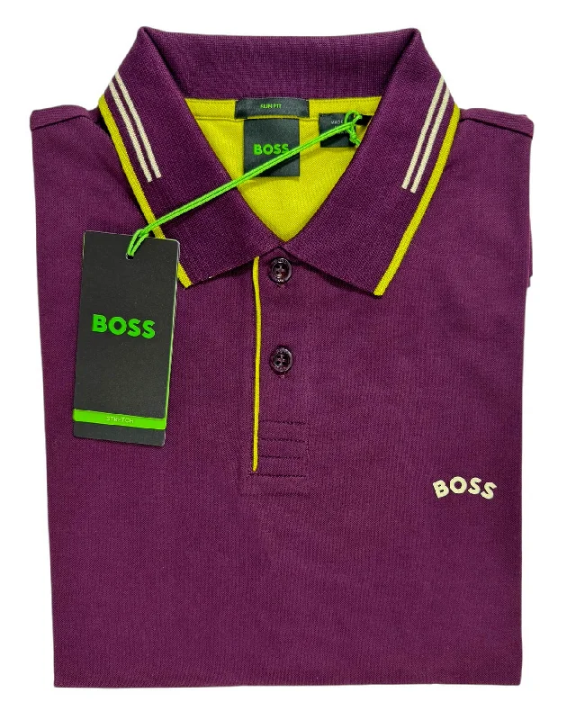 Hugo Boss Cotton Polo Shirt Purple - Slim Fit M Athletic Men's High