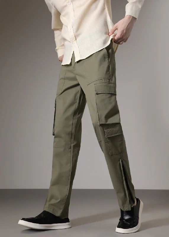 Olive Zipper Cargo Pant Sporty Men's Athleisure 