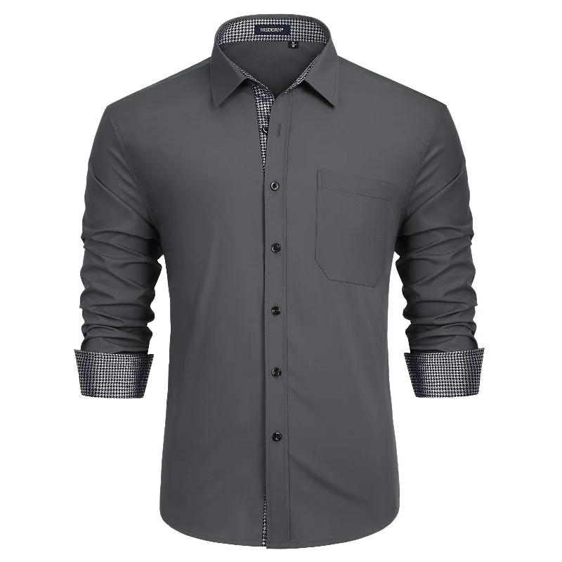 Men's Patchwork Dress Shirt with Pocket - C-GREY1 Sporty Men's Athleisure 