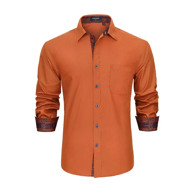 Men's Patchwork Dress Shirt with Pocket - ORANGE Modern Men's 