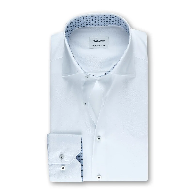 White Slimline Twill Shirt with Contrast - Stenströms Artistic Men's Hand