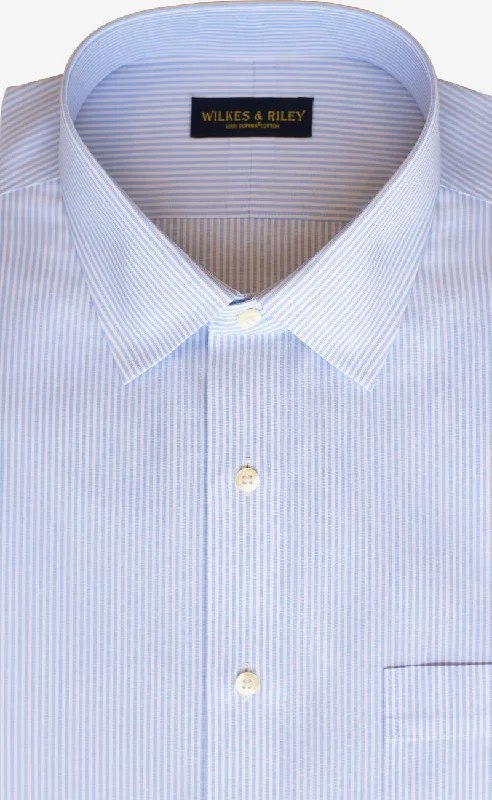 Classic Fit Light Blue End On End Stripe Spread Collar Supima® Cotton Non-Iron broadcloth Dress Shirt Organic