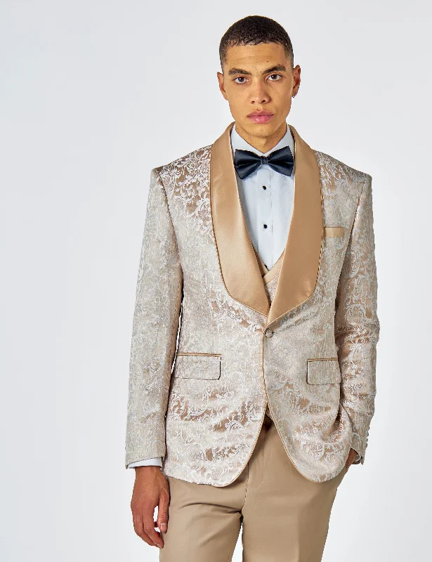 LOUIS – CHAMPAGNE DINNER TUXEDO JACKET GOLD JACQUARD PRINT Dapper Men's 1920S