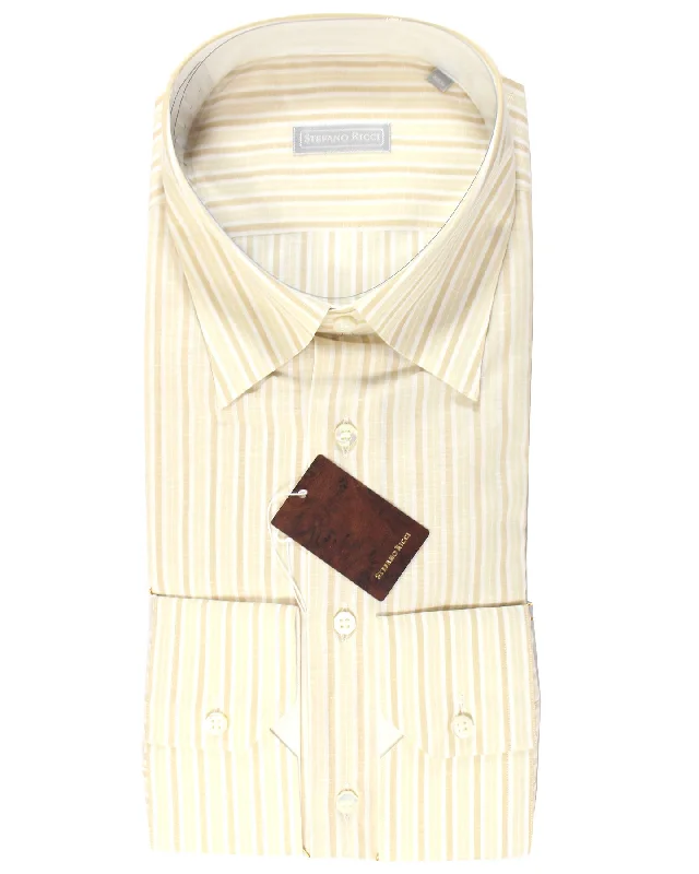 Stefano Ricci Dress Shirt Beige Striped Design 43 - 17 SALE Adventure