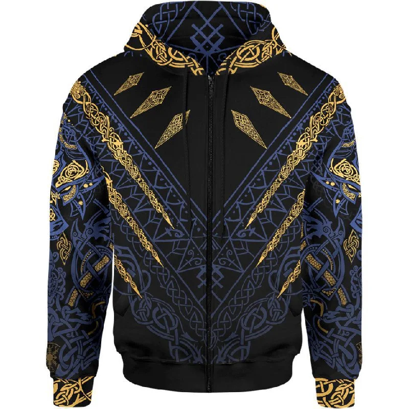 Fenrir's Wrath Zip Hoodie - Blue Edition Artistic Men's Hand