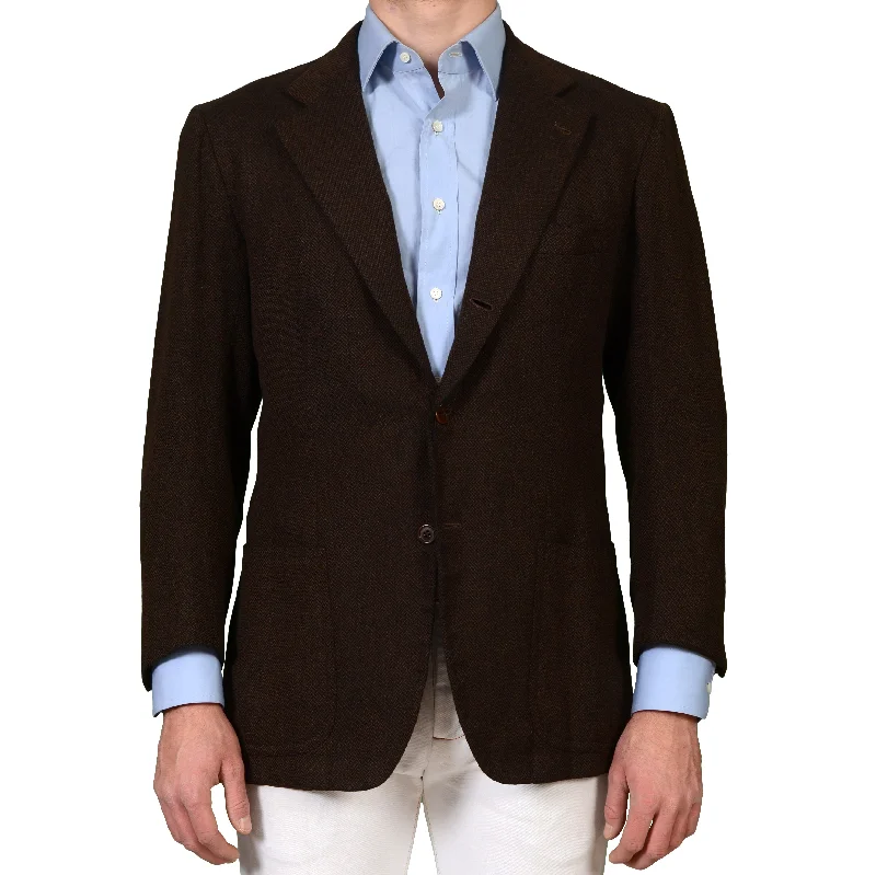 RUBINACCI LH Bespoke Brown Wool Cashmere Blazer Jacket EU 54 US 44 Athletic Athletic Men's Compression