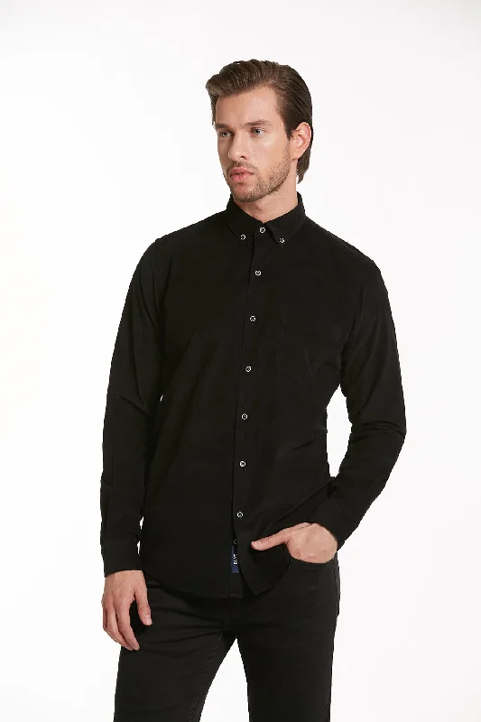 Comfort Fit Button-Down Collar Cotton Black Dress Shirt Bold Men's Statement