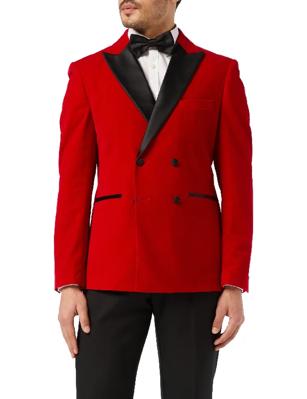 SMITH - Red Soft Velvet Dinner Jacket Minimalist Men's Casual 