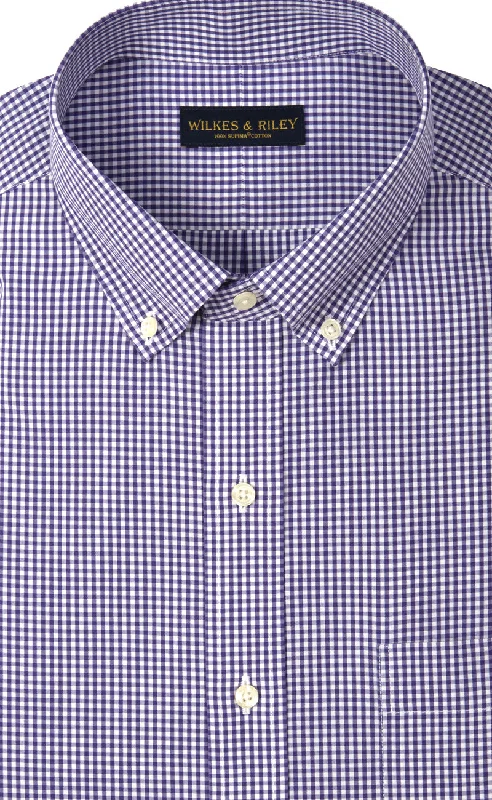 Tailored Fit Purple Gingham Button-Down Collar Supima® Cotton Non-Iron Broadcloth Sport Shirt Athletic Men's High