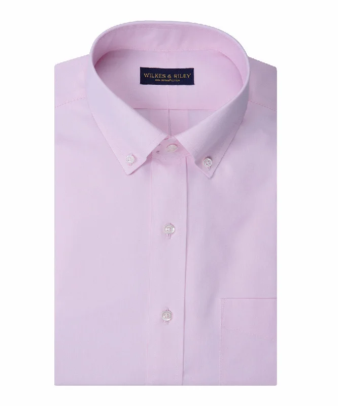 Tailored Fit Pink Solid Button-Down Collar Supima® Cotton Non-Iron Pinpoint Oxford Dress Shirt Stylish Men's Tropical 