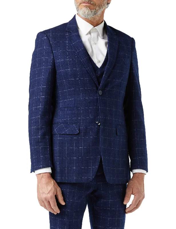 HECTOR - NAVY GRID WINDOWPANE CHECK  JACKET & WAISTCOAT Cool Men's Distressed