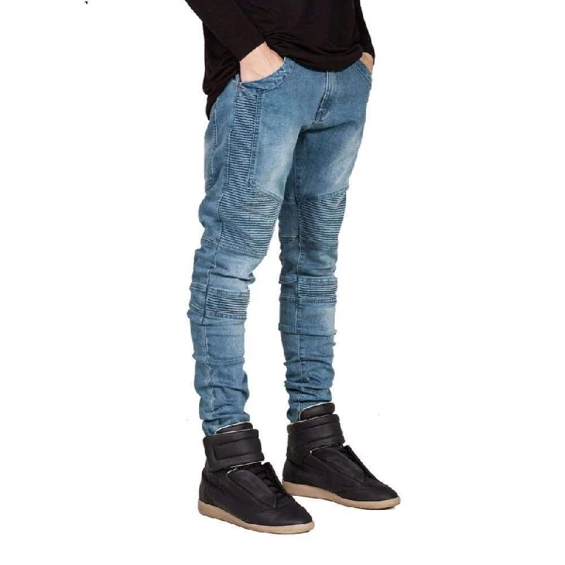 Hiphop Style Men's Skinny Strech Slim Racer Biker Denim Jeans British Gentleman Style