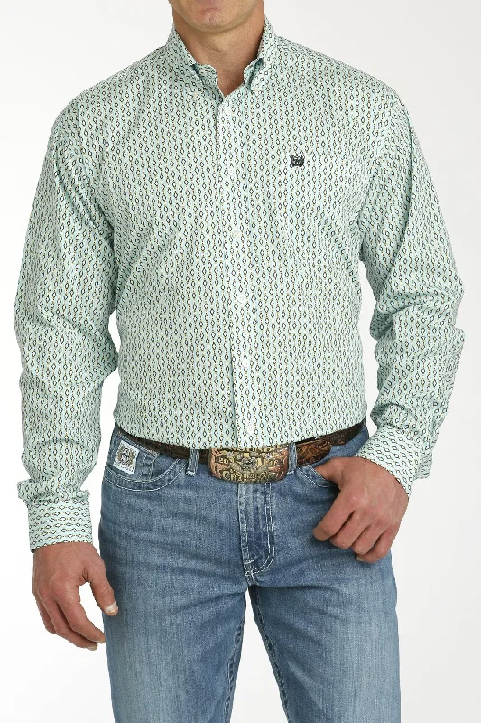 Cinch Men's Cream & Turquoise Geo Print Shirt Cool Men's Skate