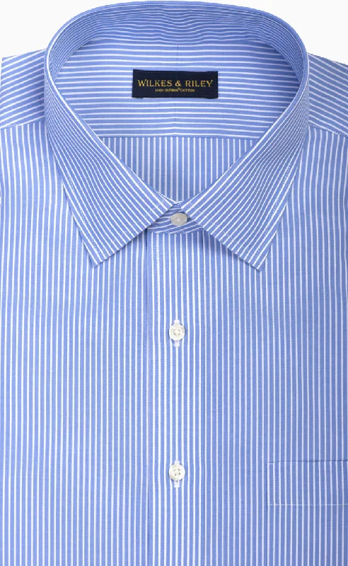 Tailored Fit Blue Reverse Stripe Spread Collar  Supima® Cotton Non-Iron Broadcloth Dress Shirt Hip Men's Retro