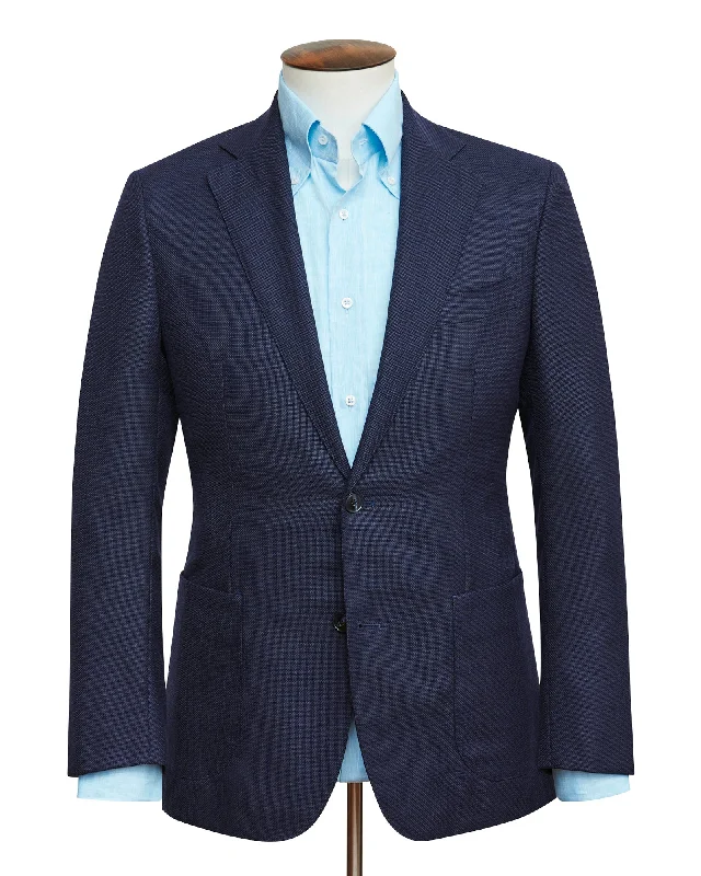 Mixed Blue Micro Basketweave Blazer Casual Men's Japanese 