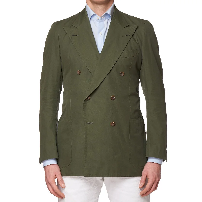 RUBINACCI LH Handmade Bespoke Green Cotton DB Jacket EU 50 US 40 Traditional Men's Wool