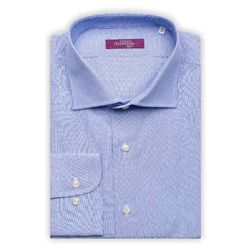 SARTORIA PARTENOPEA Blue Cotton End on End Standard Cuff Dress Shirt NEW Tough Men's Tactical