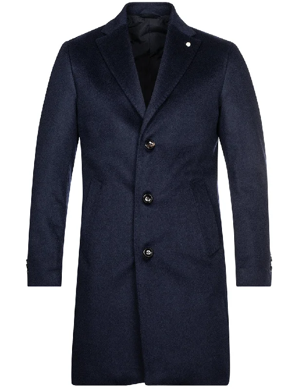 Wool Cashmere Overcoat Blue Relaxed Men's Beach