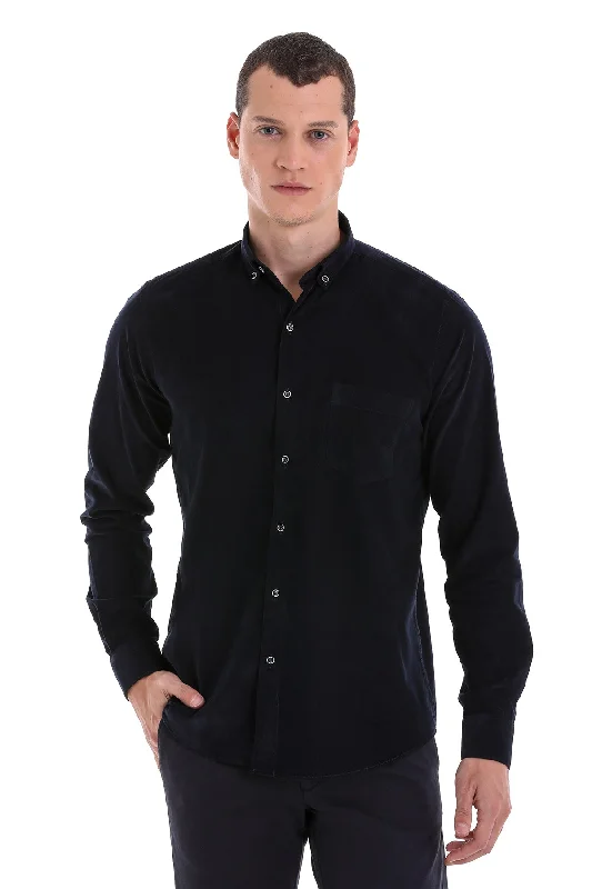 Comfort Fit Long Sleeve Cotton Navy Dress Shirt Dynamic Men's Glow